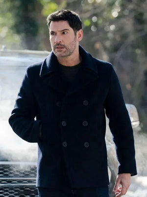 Tom Ellis CIA  Black Wool Peacoat