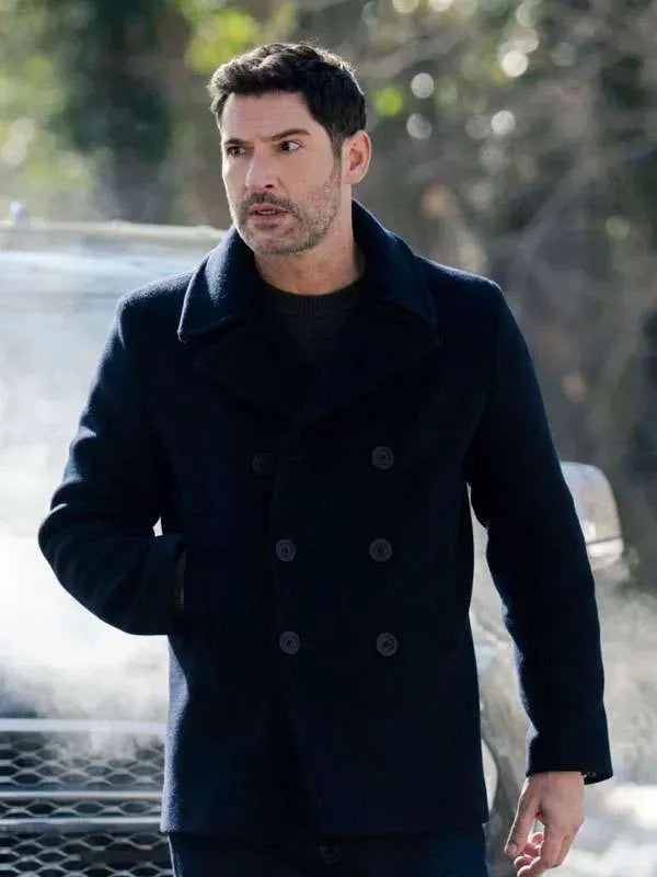 Tom Ellis CIA  Black Wool Peacoat