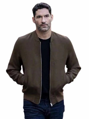  Tom Ellis CIA S01 Brown Polyester Bomber Jacket
