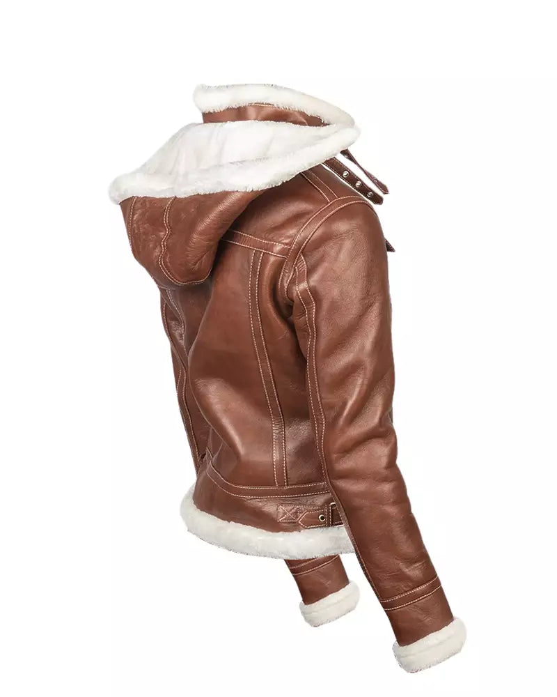women-brown-hooded-shearling-jacket