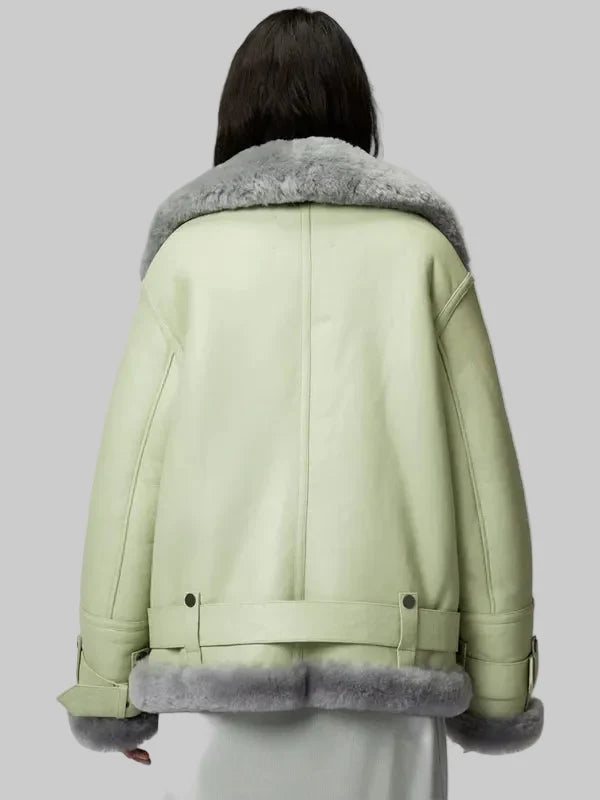 Women-Green-Aviator-Styled-Sheepskin-Shearling-Leather-Jacket