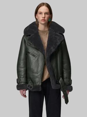 Women-Green-RAF-Aviator-Style-Lambskin-Black-Shearling-Leather-Jacket