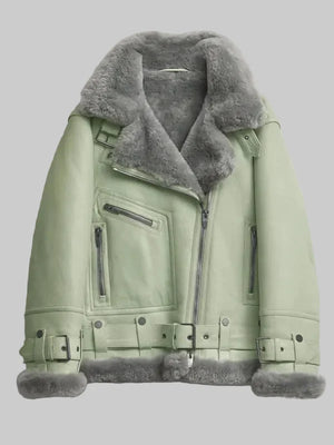 Women-Green-RAF-Aviator-Styled-Sheepskin-Shearling-Leather-Jacket
