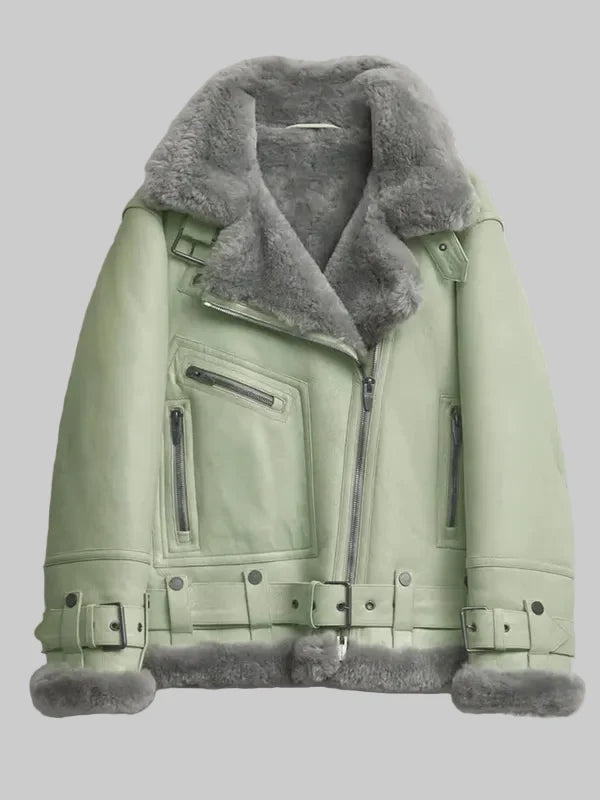 Women-Green-RAF-Aviator-Styled-Sheepskin-Shearling-Leather-Jacket