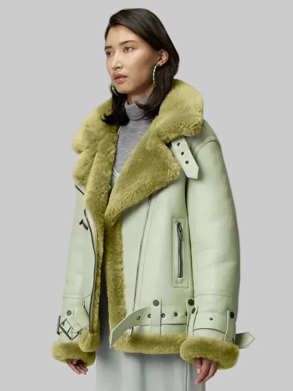 Women-Light-Green-Aviator-Styled-Sheepskin-Shearling-Leather-Jacket