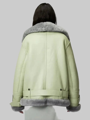 Women-RAF-Aviator-Styled-Sheepskin-Shearling-Green-Leather-Jacket