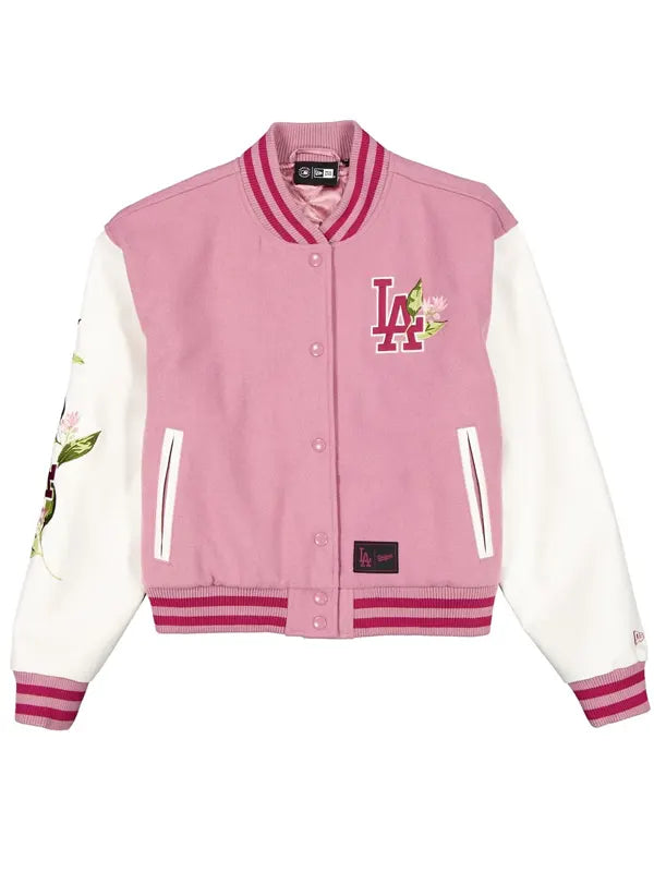 Women's Los Angeles Dodgers Bomber Jacket Pink Back