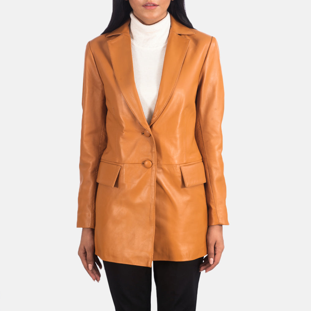 marilyn-tan-brown-leather-blazer