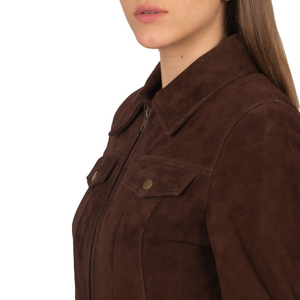 Mocha Trucker Western Suede Jacket Women Zing Apparel