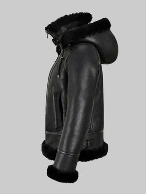 Womens-B3-Bomber-Hooded-Classic-Shearling-Black-Jacket