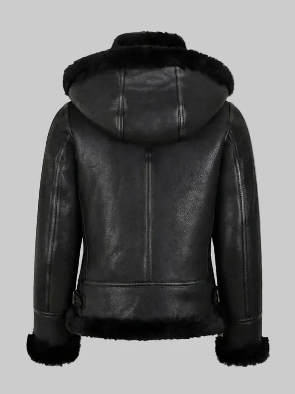 Womens-B3-Bomber-Hooded-Classic-Shearling-Jacket-Black