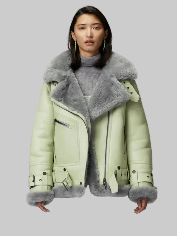Womens-Green-RAF-Aviator-Styled-Sheepskin-Shearling-Leather-Jacket