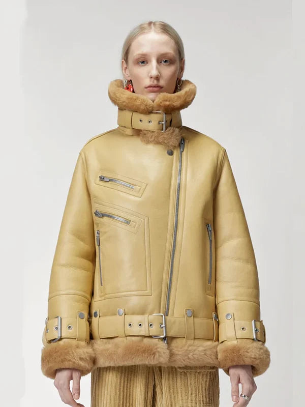 Womens-Light-Brown-RAF-Aviator-Styled-Sheepskin-Shearling-Leather-Jacket