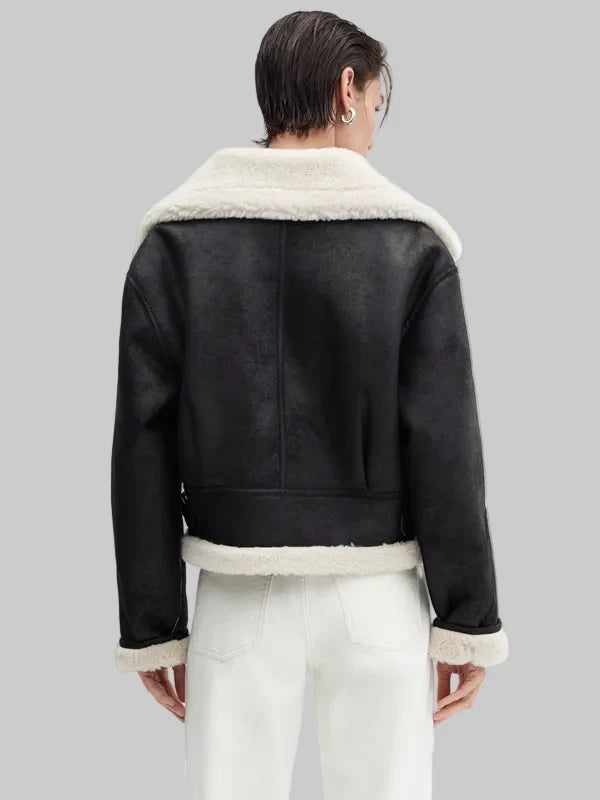 Womens-Shearling-Effect-Lined-Short-Jacket-Black