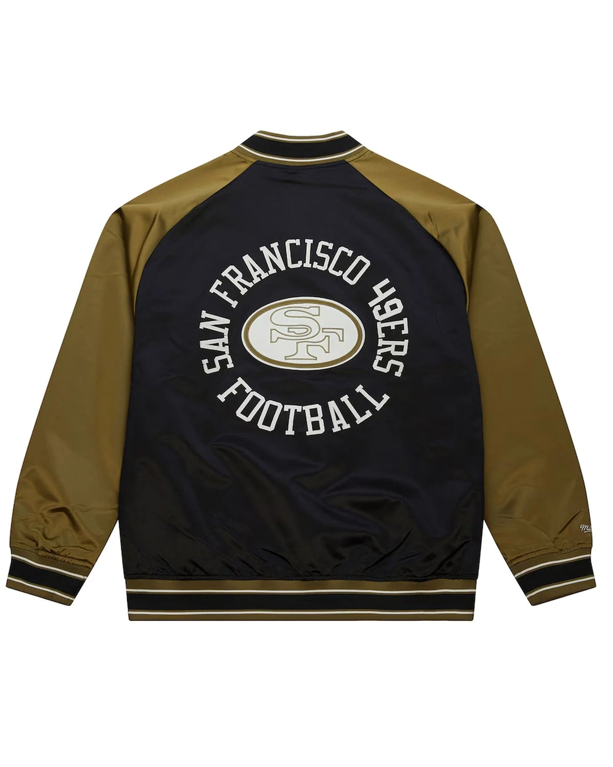 san-francisco-49ers-mitchell-and-ness-vintage-logo-double-clutch-satin-raglan-full-snap-jacket-olive